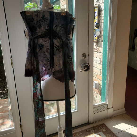 Free People zip front strapless shirt with tye - Picture 2 of 5